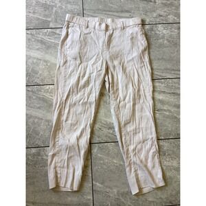 J.Jill Linen Stretch Slim Leg Pants Oatmeal Beige Women Medium Crop Trousers